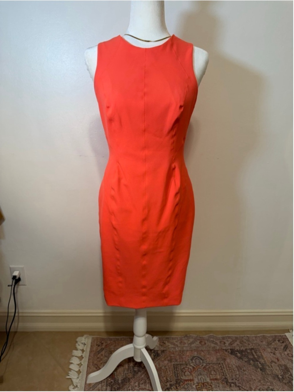 KAREN MILLEN Orange Sleeveless Sheath Dress Size 8 bodycon stretch